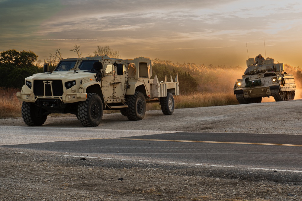 Next-generation military vehicles in convoy formation