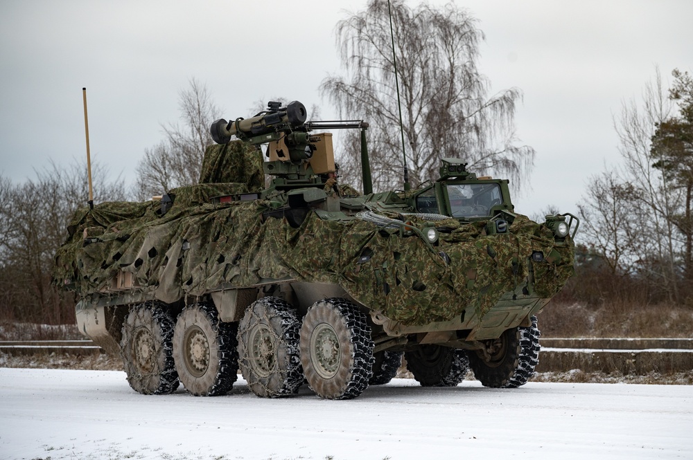 Stryker Dragoon vehicle with 30mm cannon in European training exercise