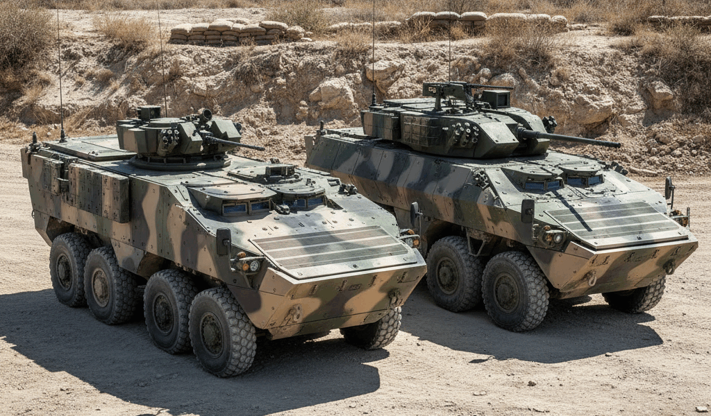 Modern eight-wheeled armored military vehicles side-by-side comparison