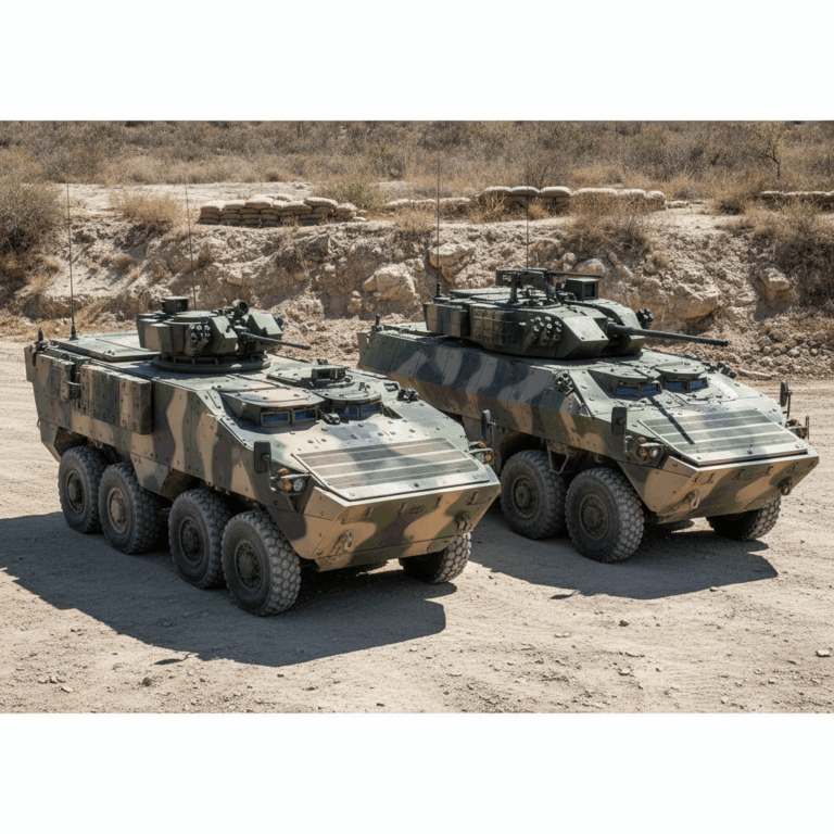 Modern eight-wheeled armored military vehicles side-by-side comparison